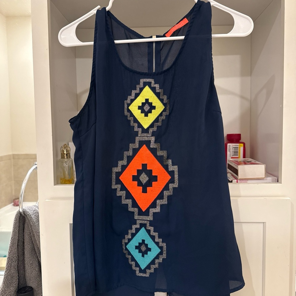 Lulumari Blue Tank Top with Graphic Design